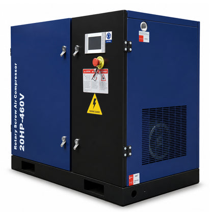 20HP Rotary Screw Air Compressor, 74CFM, 125PSI, 460V 3PHASE 60HZ, Fixed Speed Compressor, Industrial-Grade, Heavy Duty Air Compressed System