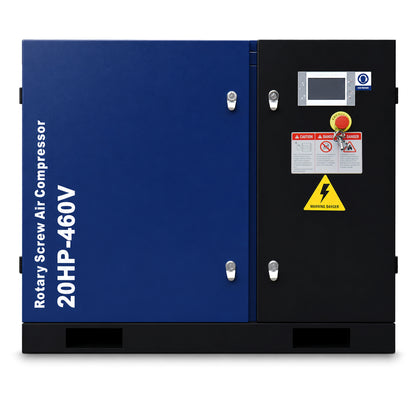 20HP Rotary Screw Air Compressor, 74CFM, 125PSI, 460V 3PHASE 60HZ, Fixed Speed Compressor, Industrial-Grade, Heavy Duty Air Compressed System