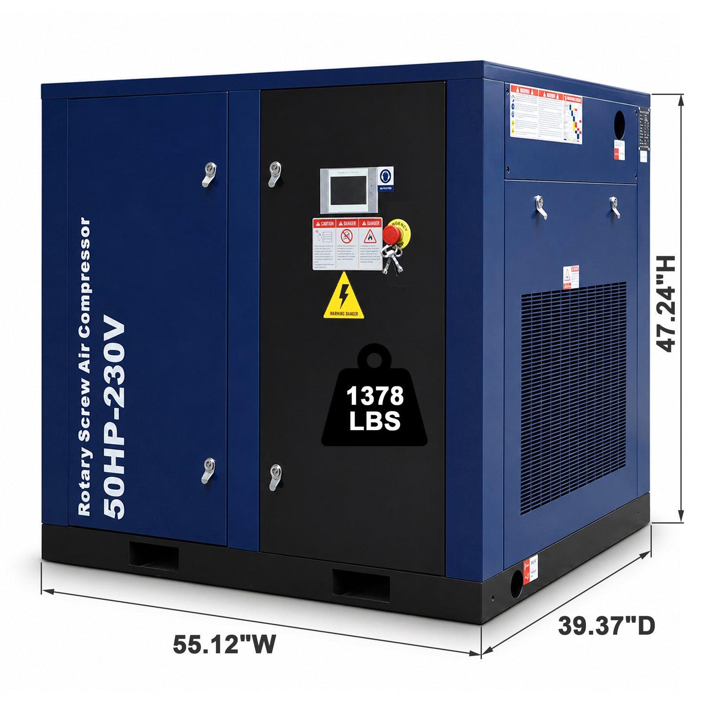 50HP Rotary Screw Air Compressor, 219CFM, 125PSI, 230V 3PHASE 60HZ, Fixed Speed Compressor, Industrial-Grade, Heavy Duty Air Compressed System