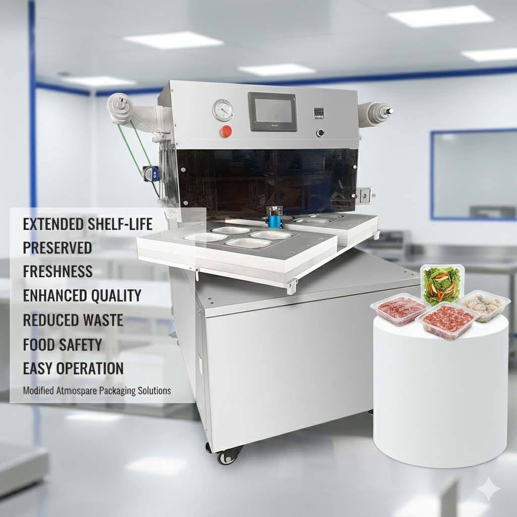 Rotary Type MAP Tray Sealer, Modified Atmosphere Packaging Machine , Vacuum Tray Sealing Machine With Gas Flushing