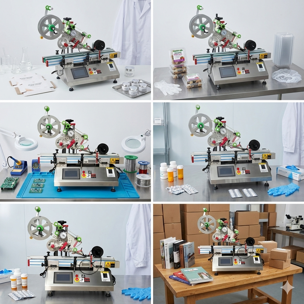 Flat label applicator, Desktop automatic flat bottle labeling machine , PET square bottle label applicator, automatic top labeler for case/box/bag