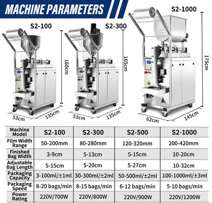 Automatic sachet filling and sealing machine for sauce and cosmetics packaging