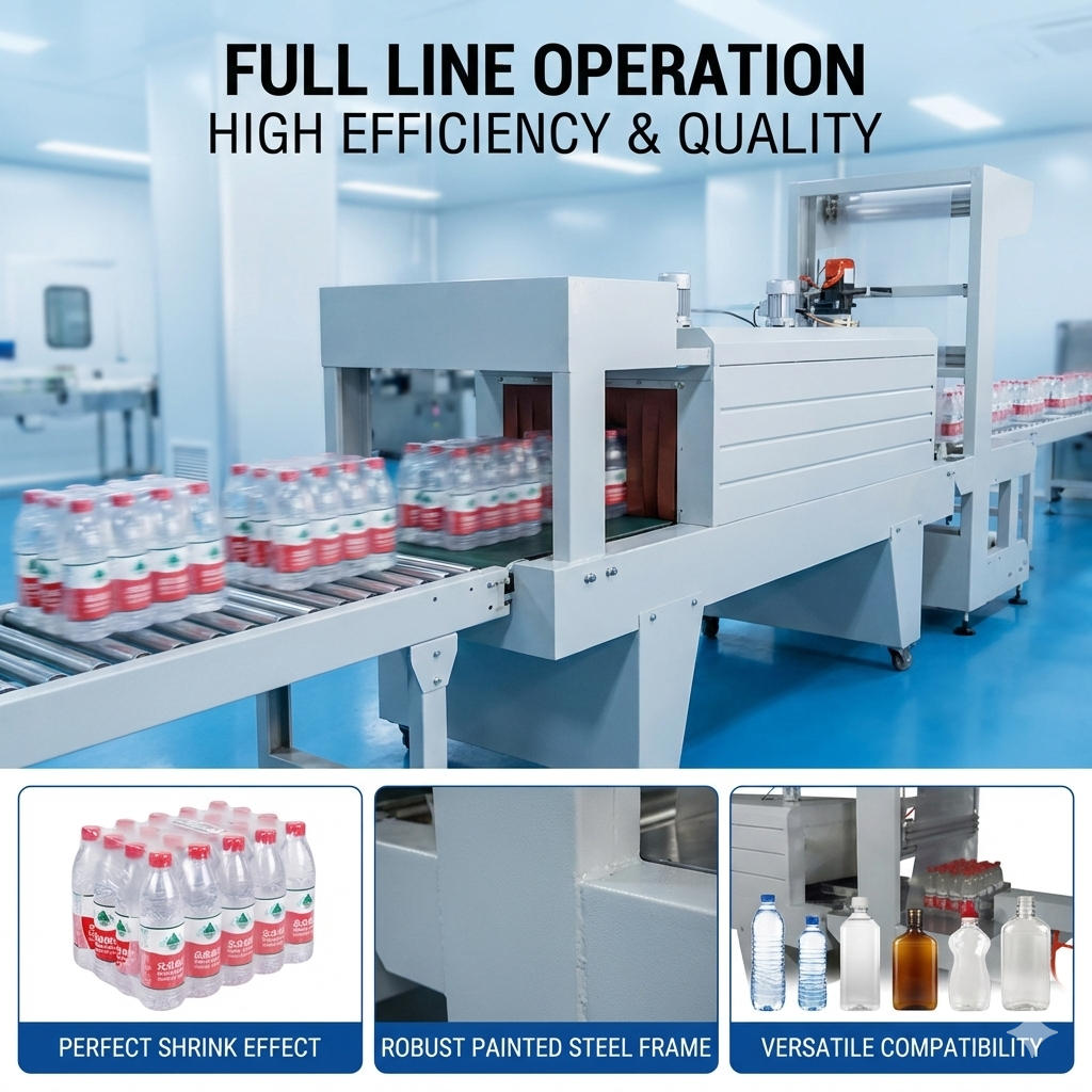 BZJ-5038+BSE5040A Semi automatic Mineral water PET bottle and carton box shrink wrap machine