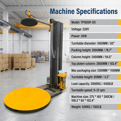 TP1650F-DS Electric Top Platen Side Film Frame Pallet Stretch Wrapping Machine, Stretch Film Wrapper Packing Machine