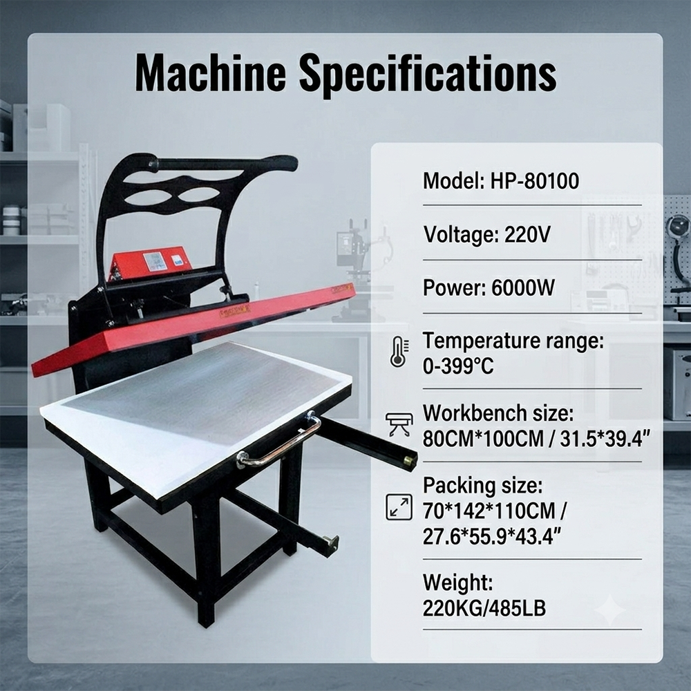 Prensa térmica manual 80*100cm para sublimação, máquina de prensa térmica para camisetas de grande formato