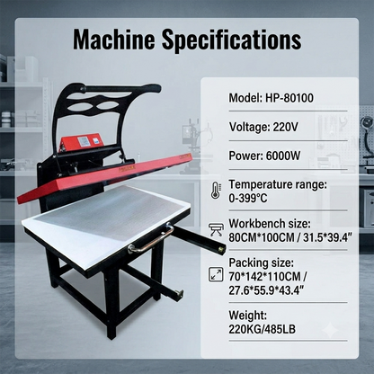 Prensa térmica manual 80*100cm para sublimação, máquina de prensa térmica para camisetas de grande formato