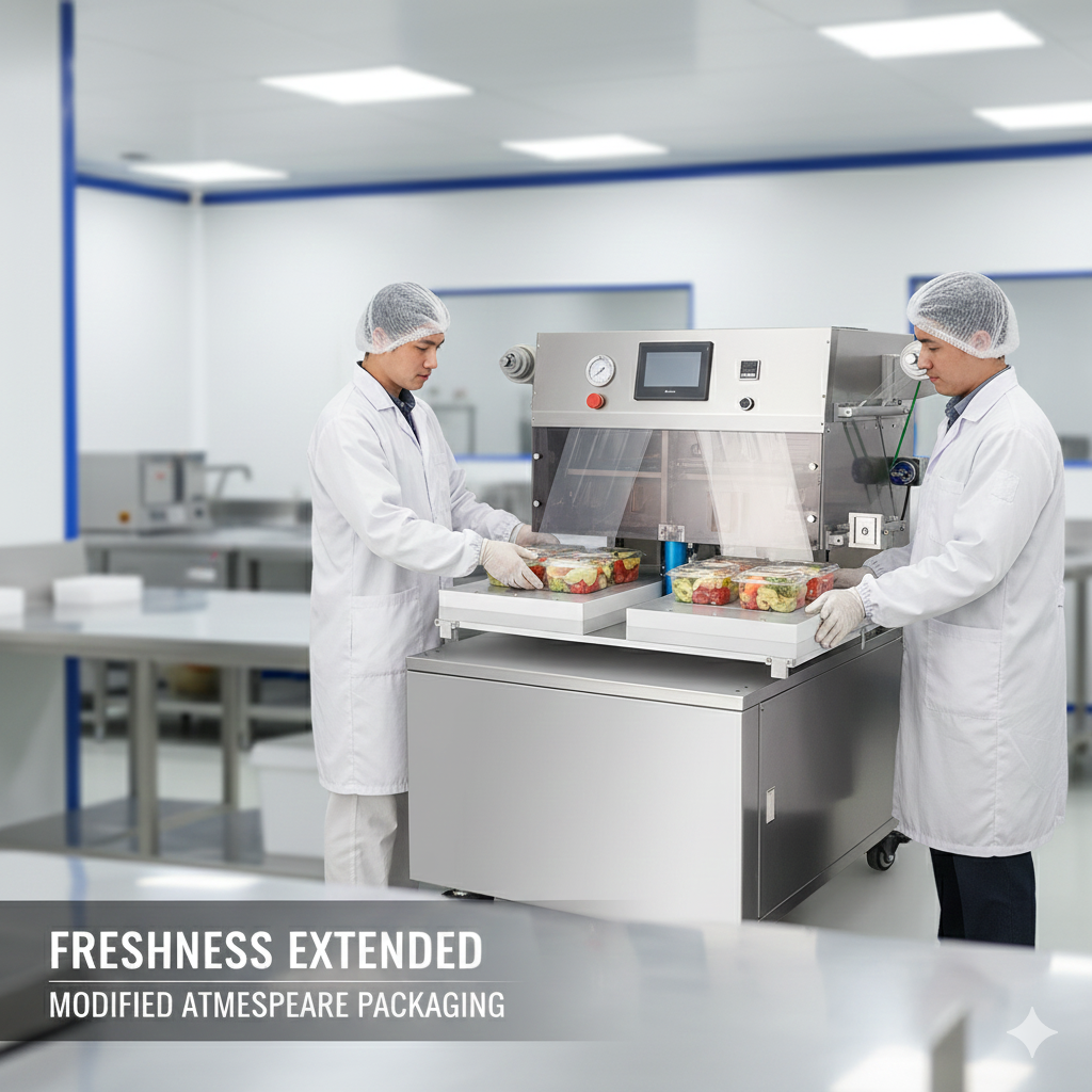 Rotary Type MAP Tray Sealer, Modified Atmosphere Packaging Machine , Vacuum Tray Sealing Machine With Gas Flushing