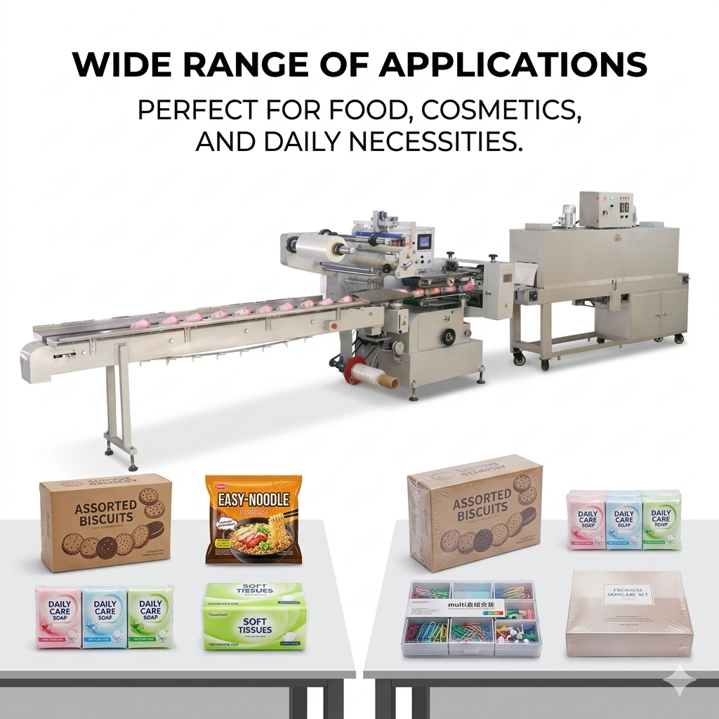 Shrink wrap machine, High speed automatic flow packing shrinking machine, shrink packaging machine for boxes/balls/tape rolls
