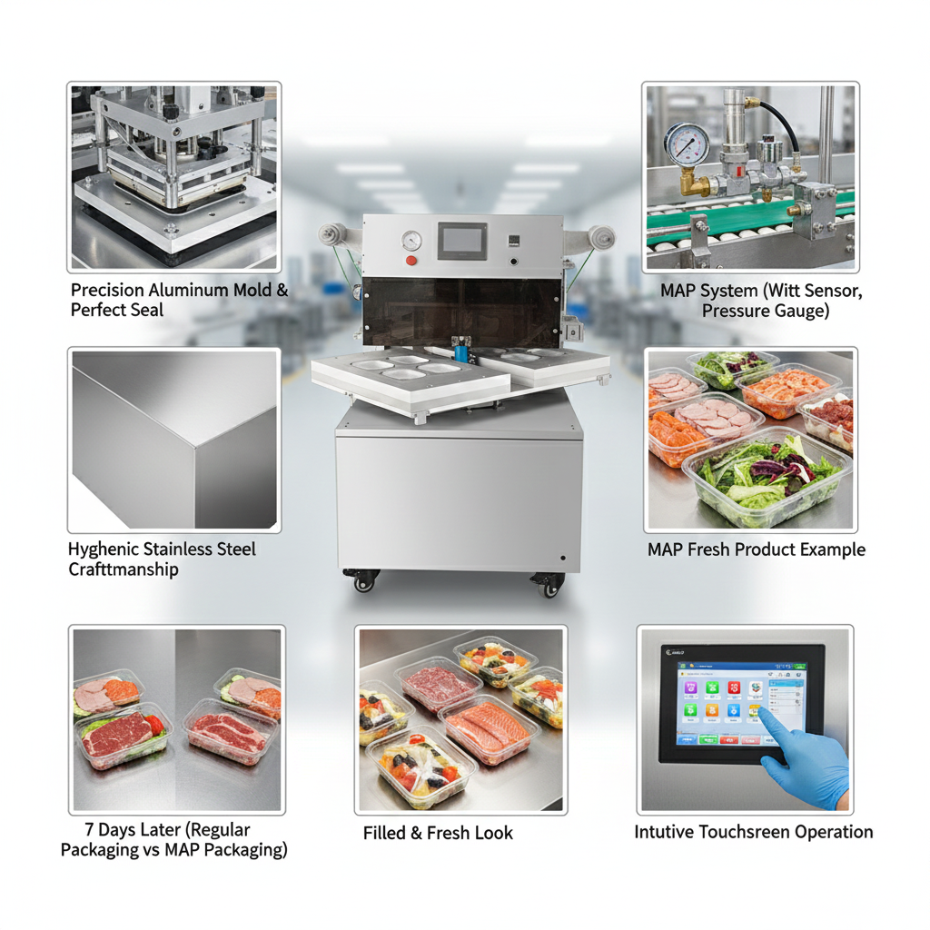 Rotary Type MAP Tray Sealer, Modified Atmosphere Packaging Machine , Vacuum Tray Sealing Machine With Gas Flushing