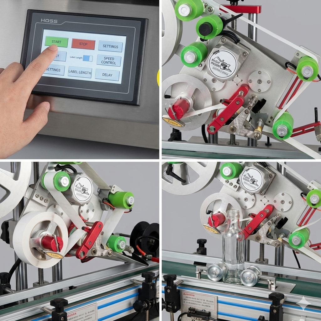Flat label applicator, Desktop automatic flat bottle labeling machine , PET square bottle label applicator, automatic top labeler for case/box/bag