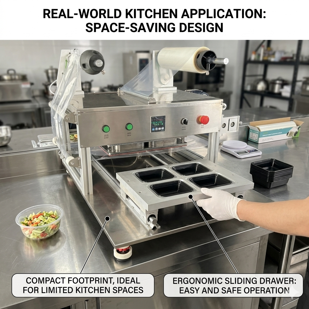 Tray Sealer, Table Top Plastic Meal Food Tray Sealing Machine, Tray Sealers Food Packaging, Ready Meal Sealing Machine