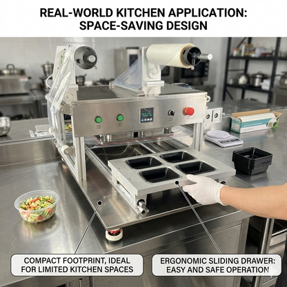 Tray Sealer, Table Top Plastic Meal Food Tray Sealing Machine, Tray Sealers Food Packaging, Ready Meal Sealing Machine