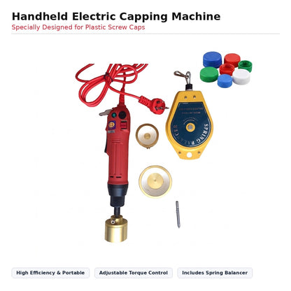 Handheld Electric Bottle Capping Machine with Spring Balancer | Plastic Screw Cap Tightener