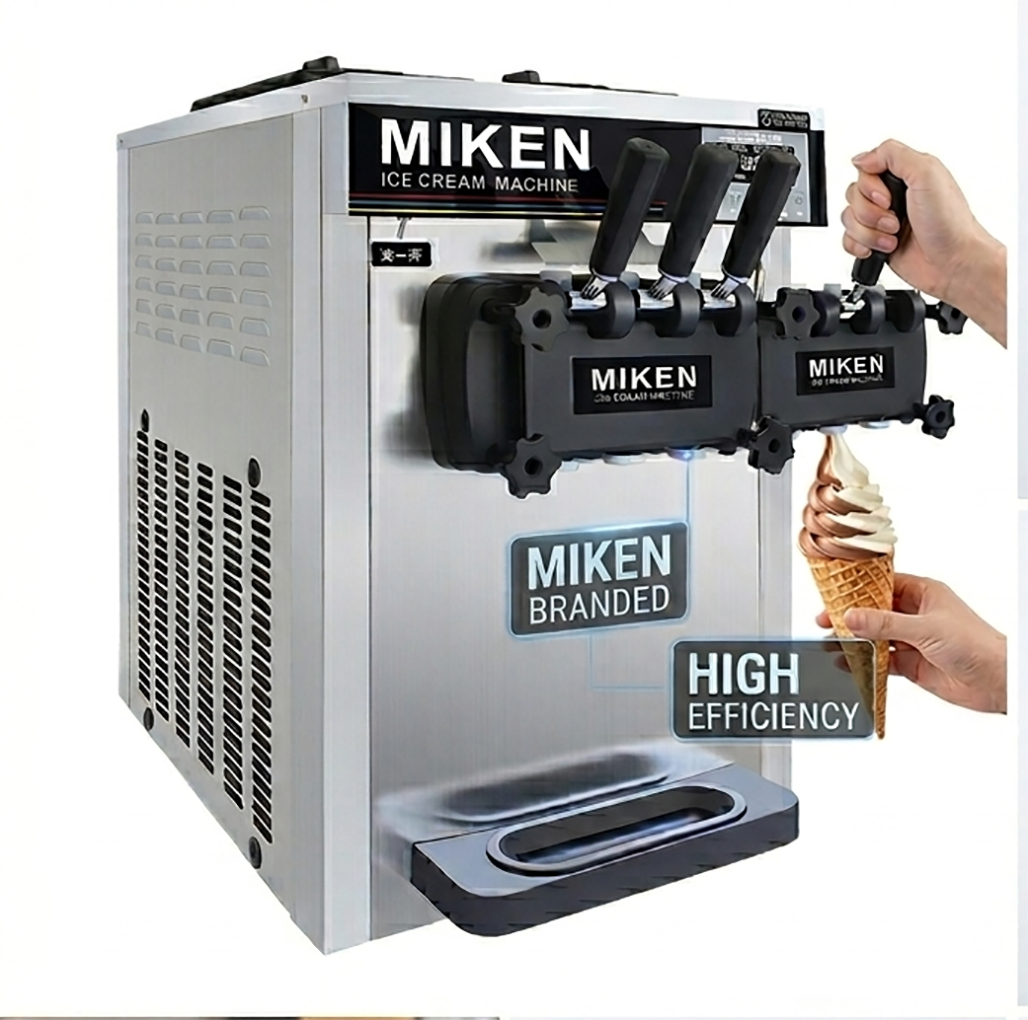 High Efficiency Desktop Soft Serve Machine, 3 Flavors, Stainless Steel for Cafes & Restaurants