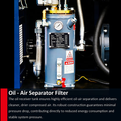 10HP Rotary Screw Air Compressor, 34CFM, 125PSI, 208-230V 3PHASE 60HZ, Fixed Speed Compressor, Industrial-Grade, Heavy Duty Air Compressed System