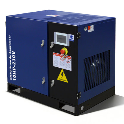 10HP Rotary Screw Air Compressor, 34CFM, 125PSI, 208-230V 3PHASE 60HZ, Fixed Speed Compressor, Industrial-Grade, Heavy Duty Air Compressed System