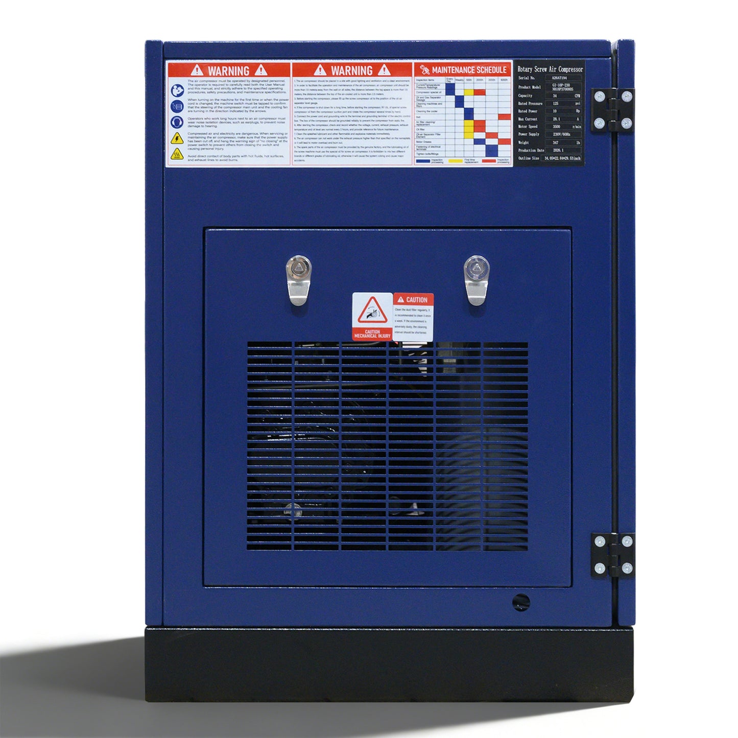 10HP Rotary Screw Air Compressor, 34CFM, 125PSI, 208-230V 3PHASE 60HZ, Fixed Speed Compressor, Industrial-Grade, Heavy Duty Air Compressed System