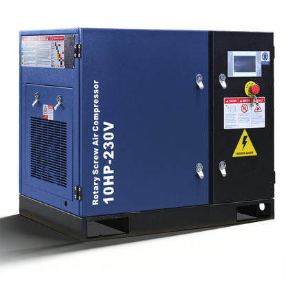 10HP Rotary Screw Air Compressor, 34CFM, 125PSI, 208-230V 3PHASE 60HZ, Fixed Speed Compressor, Industrial-Grade, Heavy Duty Air Compressed System