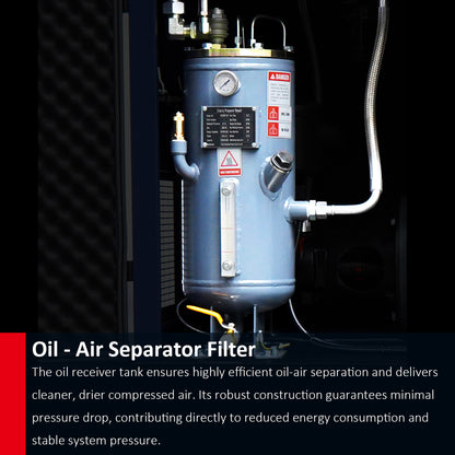 15HP Rotary Screw Air Compressor, 56 CFM, 125PSI, 208-230V 3PHASE 60HZ, Fixed Speed Compressor, Industrial-Grade, Heavy Duty Air Compressed System
