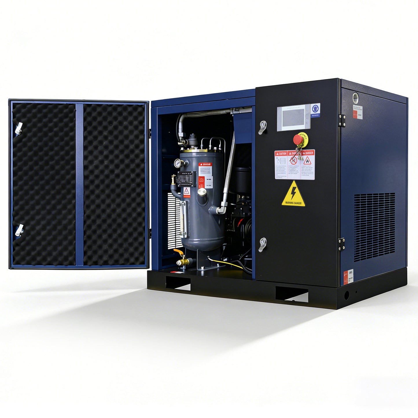 15HP Rotary Screw Air Compressor, 56 CFM, 125PSI, 208-230V 3PHASE 60HZ, Fixed Speed Compressor, Industrial-Grade, Heavy Duty Air Compressed System