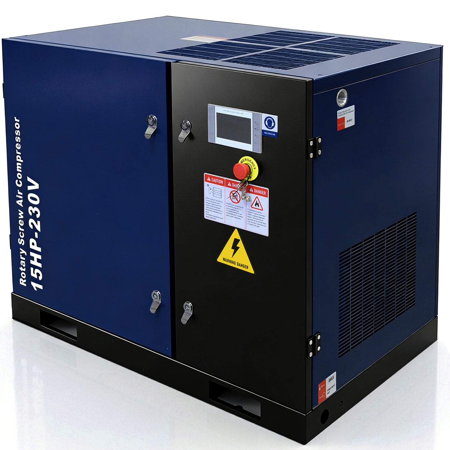 15HP Rotary Screw Air Compressor, 56 CFM, 125PSI, 208-230V 3PHASE 60HZ, Fixed Speed Compressor, Industrial-Grade, Heavy Duty Air Compressed System