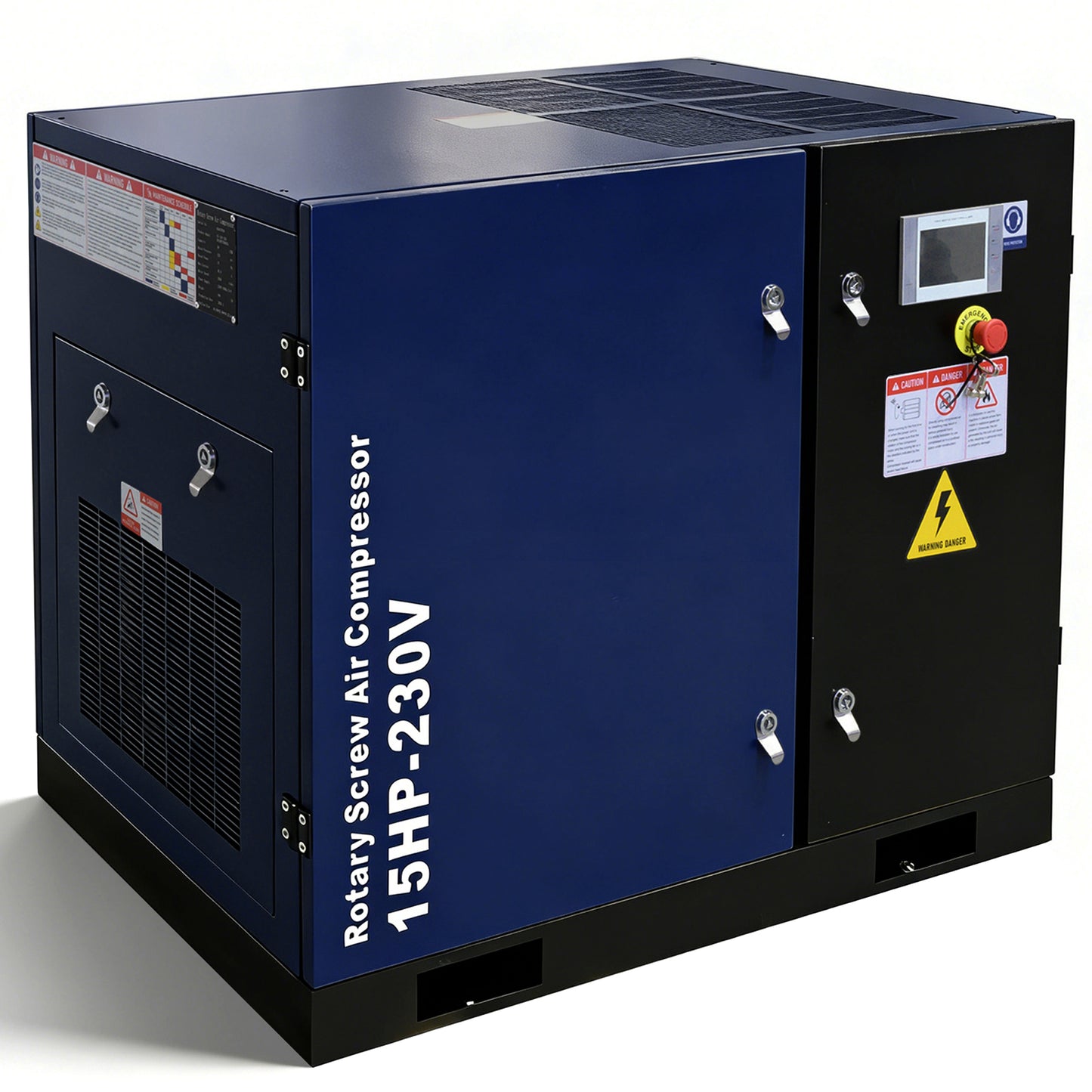 15HP Rotary Screw Air Compressor, 56 CFM, 125PSI, 208-230V 3PHASE 60HZ, Fixed Speed Compressor, Industrial-Grade, Heavy Duty Air Compressed System