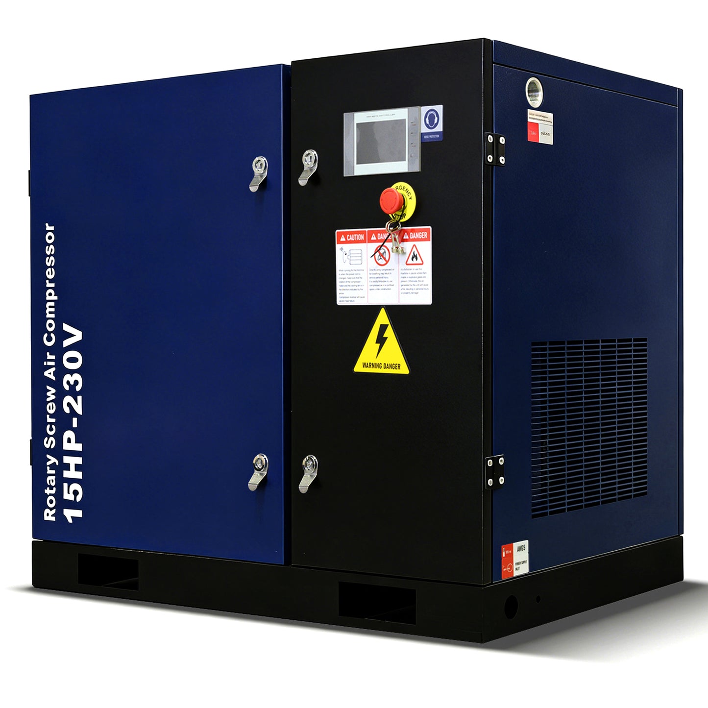 15HP Rotary Screw Air Compressor, 56 CFM, 125PSI, 208-230V 3PHASE 60HZ, Fixed Speed Compressor, Industrial-Grade, Heavy Duty Air Compressed System
