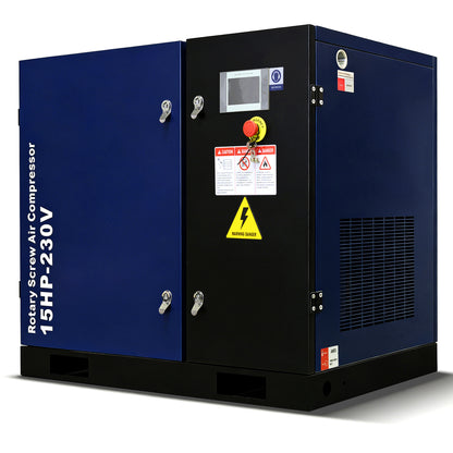 15HP Rotary Screw Air Compressor, 56 CFM, 125PSI, 208-230V 3PHASE 60HZ, Fixed Speed Compressor, Industrial-Grade, Heavy Duty Air Compressed System