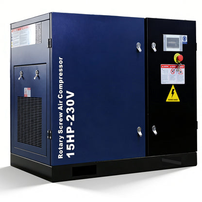 15HP Rotary Screw Air Compressor, 56 CFM, 125PSI, 208-230V 3PHASE 60HZ, Fixed Speed Compressor, Industrial-Grade, Heavy Duty Air Compressed System