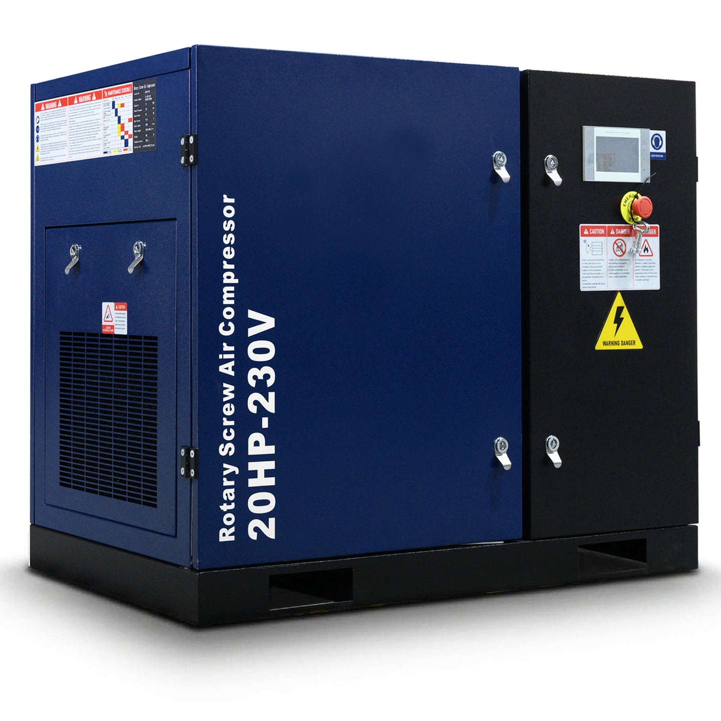 20HP Rotary Screw Air Compressor, 74CFM, 125PSI, 208-230V 3PHASE 60HZ, Fixed Speed Compressor, Industrial-Grade, Heavy Duty Air Compressed System