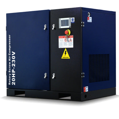 20HP Rotary Screw Air Compressor, 74CFM, 125PSI, 208-230V 3PHASE 60HZ, Fixed Speed Compressor, Industrial-Grade, Heavy Duty Air Compressed System