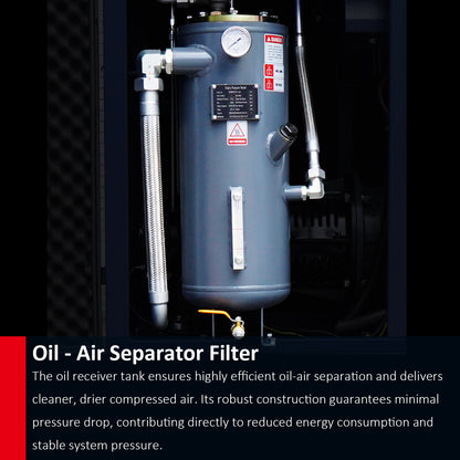 30HP Rotary Screw Air Compressor, 123CFM, 125PSI, 460V 3PHASE 60HZ, Fixed Speed Compressor, Industrial-Grade, Heavy Duty Air Compressed System