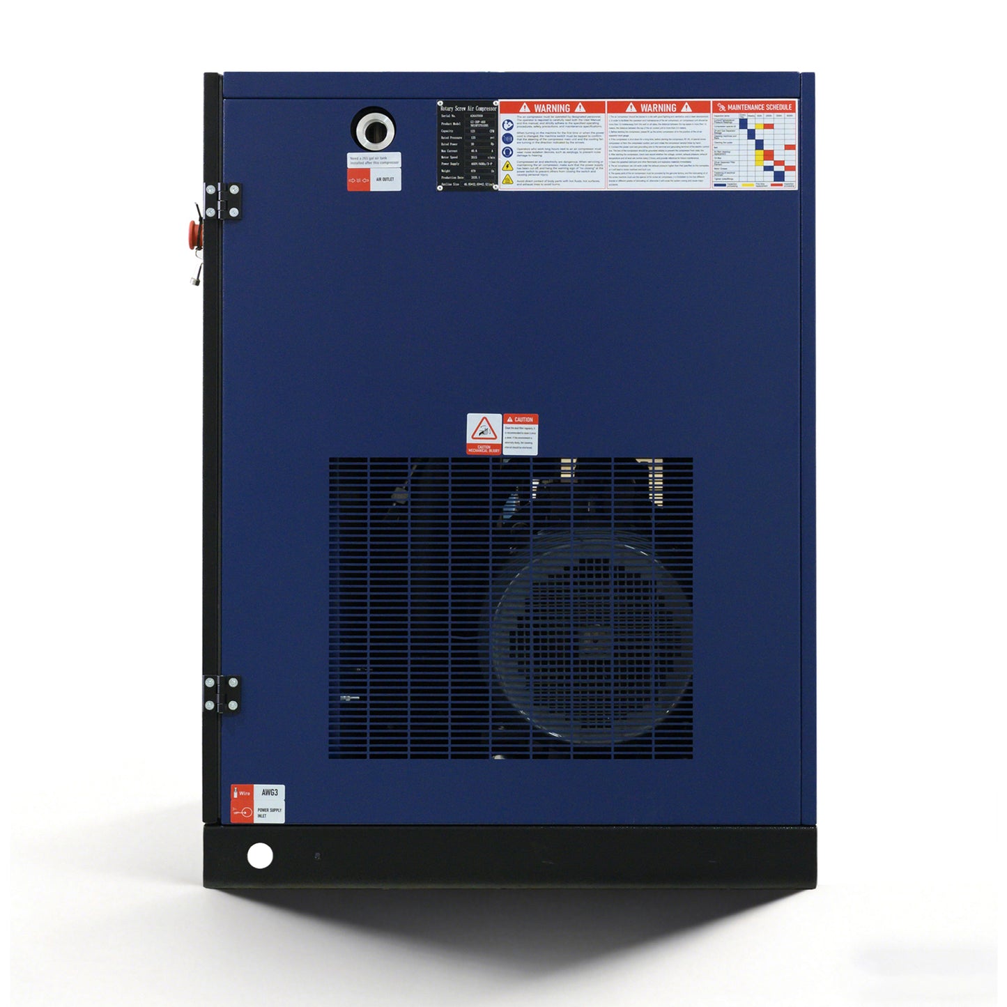 30HP Rotary Screw Air Compressor, 123CFM, 125PSI, 460V 3PHASE 60HZ, Fixed Speed Compressor, Industrial-Grade, Heavy Duty Air Compressed System