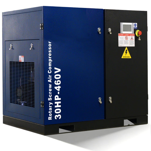 30HP Rotary Screw Air Compressor, 123CFM, 125PSI, 460V 3PHASE 60HZ, Fixed Speed Compressor, Industrial-Grade, Heavy Duty Air Compressed System