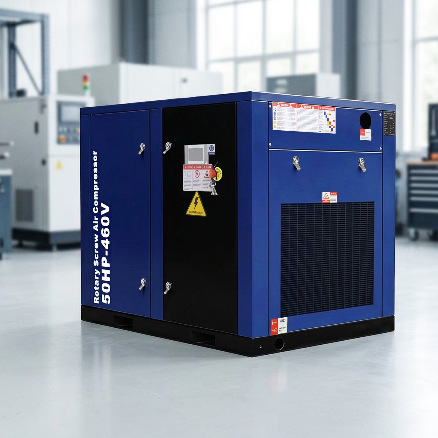 50HP Rotary Screw Air Compressor, 219CFM, 125PSI, 460V 3PHASE 60HZ, Fixed Speed Compressor, Industrial-Grade, Heavy Duty Air Compressed System
