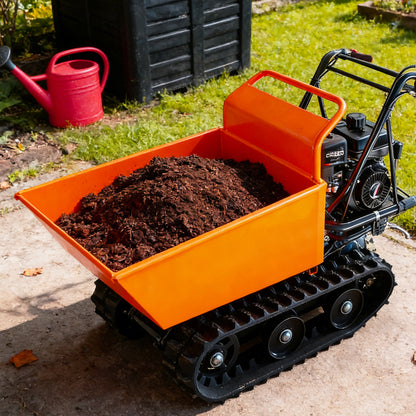 660 lb. Loading Capacity Track Barrow, Gas Powered, Welded Bucket, , Briggs & Stratton CR950,208cc 6.5HP, 3F+1R