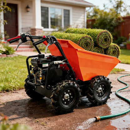 660 lb. Loading Capacity Wheel Barrow, Gas Powered Dumper Garden Cart, , Briggs CR950, 208cc 6.5HP, 3F+1R Gearbox, Four-Wheel Drive