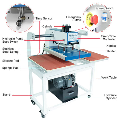 40*60CM Hydraulic Double Station Heat Press Machine Up-slide Heat Transfer Machine with Hydraulic Cylinder