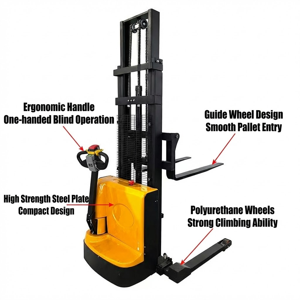 Electric Straddle Stacker,118" High Fully Powered with 4400lbs Cap
