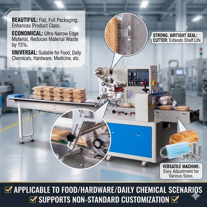 Automatic Flow Packaging Machine for Bread, Biscuits, and Bakery Products