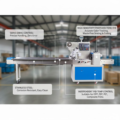 Automatic Flow Packaging Machine for Bread, Biscuits, and Bakery Products