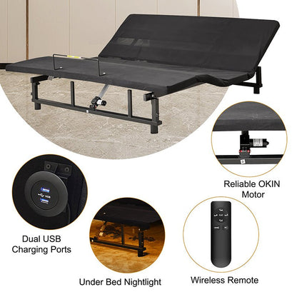 Adjustable Queen Bed Base Frame with Head and Foot Incline Wireless Remote 4 Ports USB