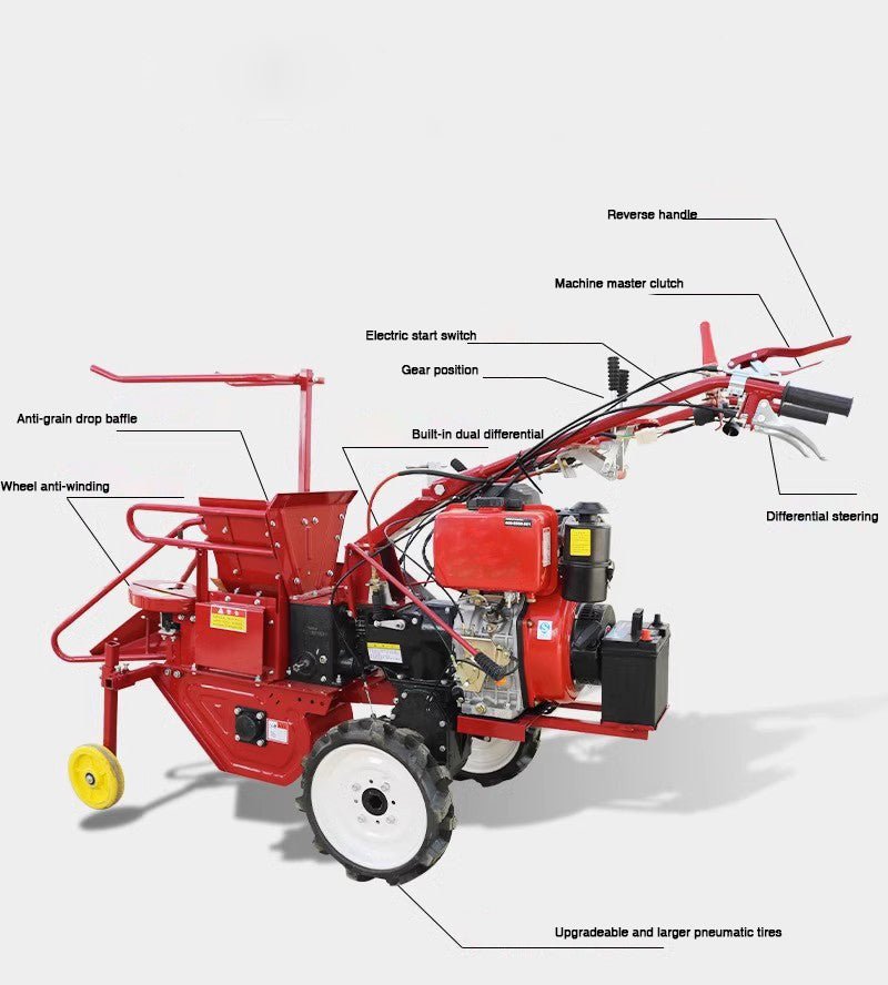 Agricultural Small Handpushed Diesel Corn Harvester Multifunctional Singlerow Straw Crushing and Peeling Harvester