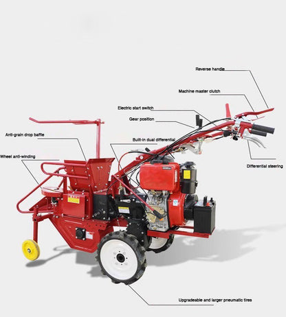 Agricultural Small Handpushed Diesel Corn Harvester Multifunctional Singlerow Straw Crushing and Peeling Harvester