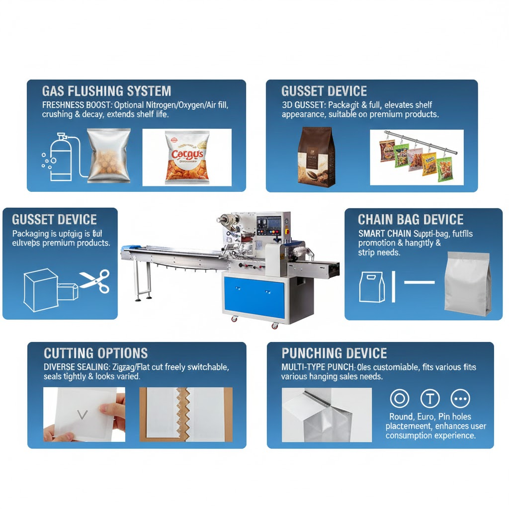 Automatic Flow Packaging Machine for Bread, Biscuits, and Bakery Products