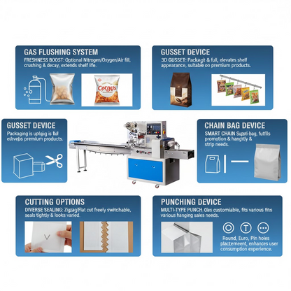 Automatic Flow Packaging Machine for Bread, Biscuits, and Bakery Products