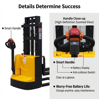 Electric Straddle Stacker,118" High Fully Powered with 4400lbs Cap