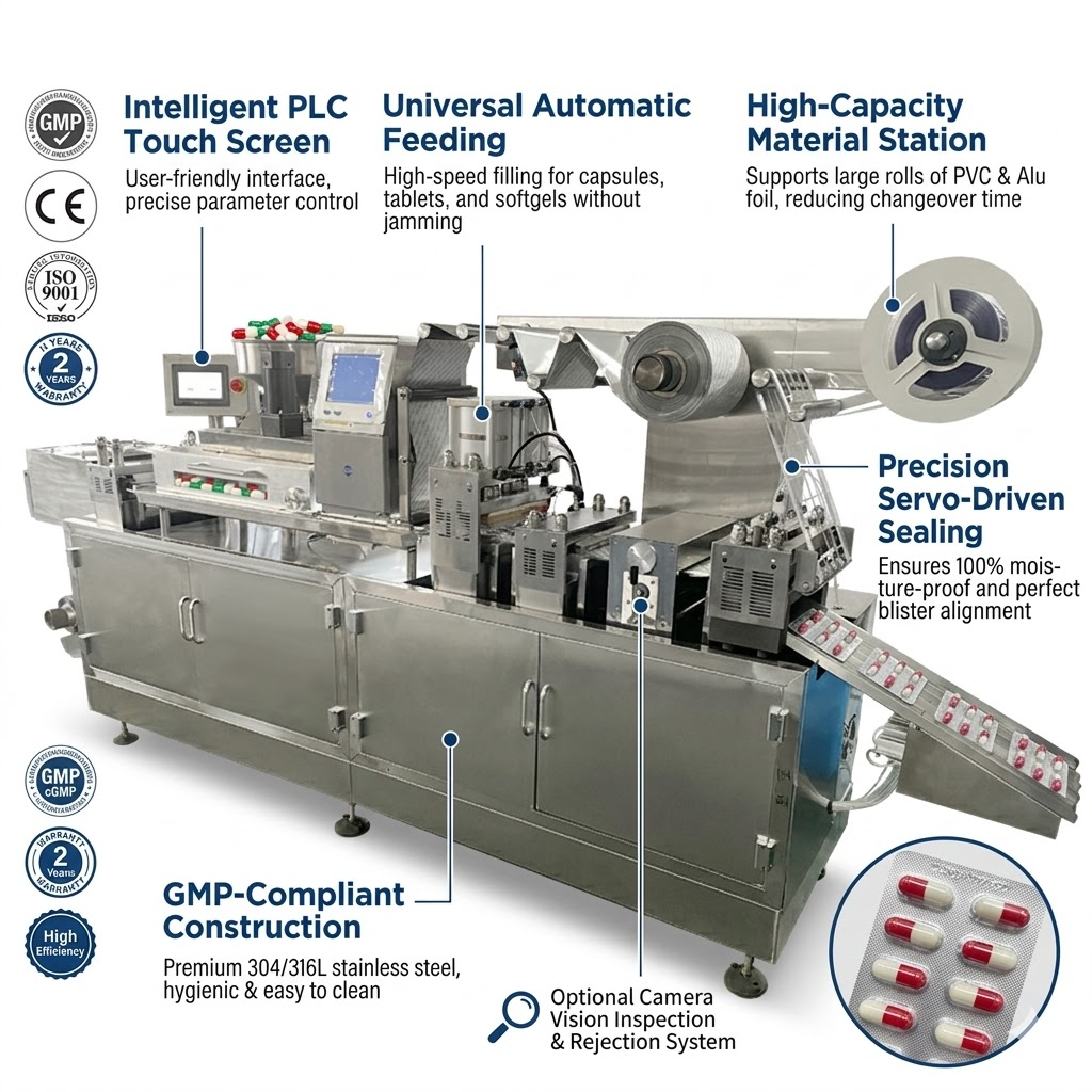 Blister Packing Machine DPP-260 Automatic Aluminum Foil Packing Machine for Tablet Capsule Pill with visual inspection system