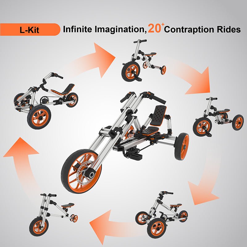 Buildable Kit 20 in 1 Kids Go Kart Set, Suitable for 1 to 8 Years Old, Two Wheel Bike, Three Wheel Bike, Most Popular L Kit (Non Electric)