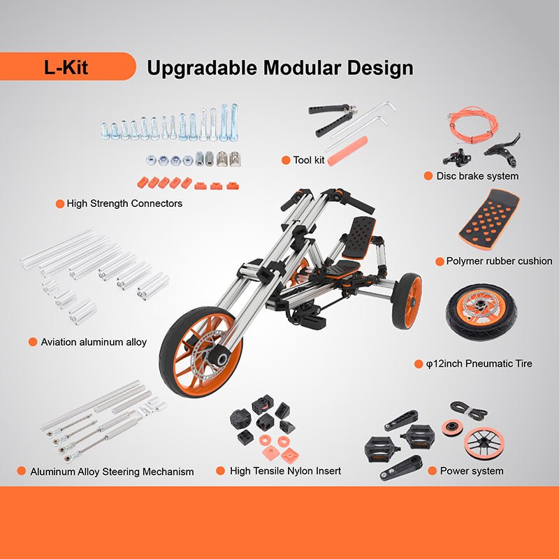 Buildable Kit 20 in 1 Kids Go Kart Set, Suitable for 1 to 8 Years Old, Two Wheel Bike, Three Wheel Bike, Most Popular L Kit (Non Electric)